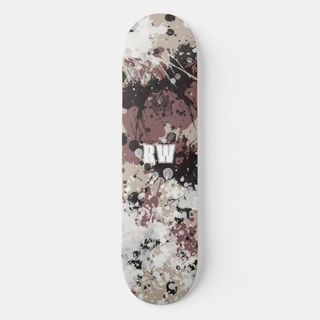 Modern paint splatter personalised Skateboard (Front)
