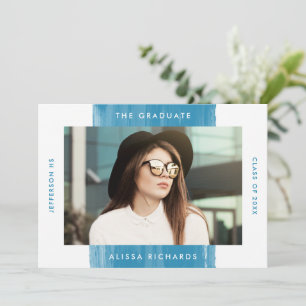 Modern Painted Blue 2 Photo Graduation Party Invitation