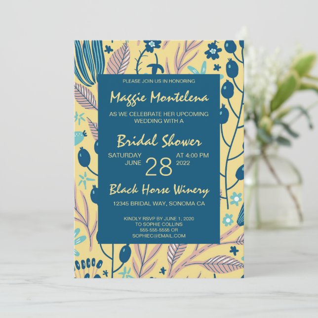 Modern Painted Botanical Bridal Shower Invitation (Standing Front)