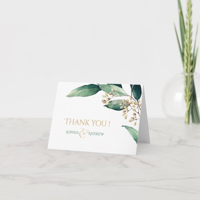 Modern painted botanical greenery rustic thank you card (Front)