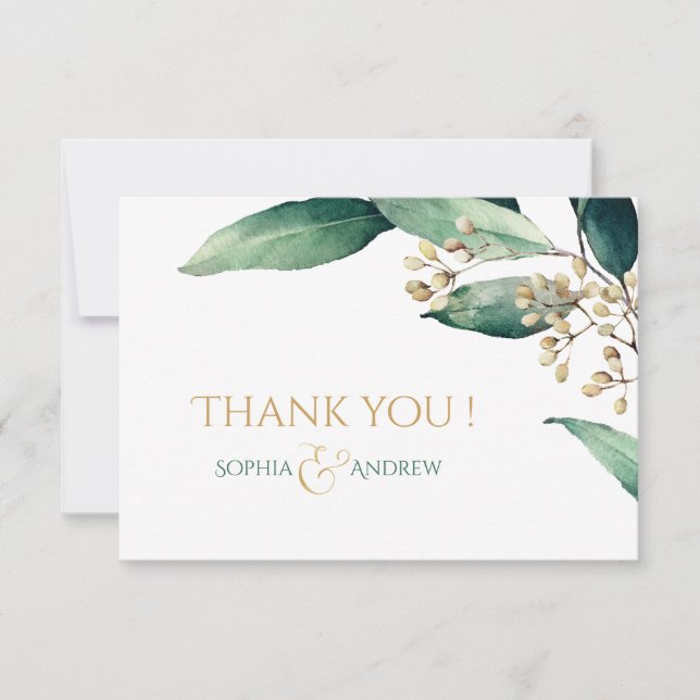 Modern painted botanical greenery rustic thank you card (Front)