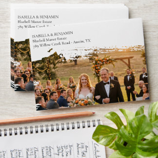 Modern Painted Brush Effect Custom Photo Wedding Envelope