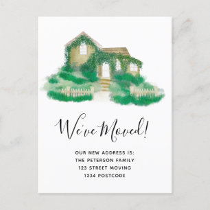 Modern painted country house moving announcement postcard