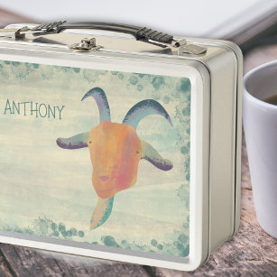 Modern Painted Goat Illustration Personalised Metal Lunch Box