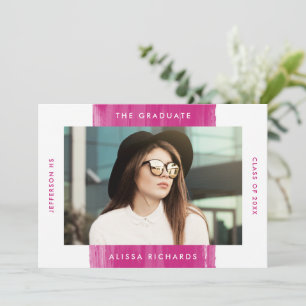 Modern Painted Magenta Photo Graduation Party Invitation