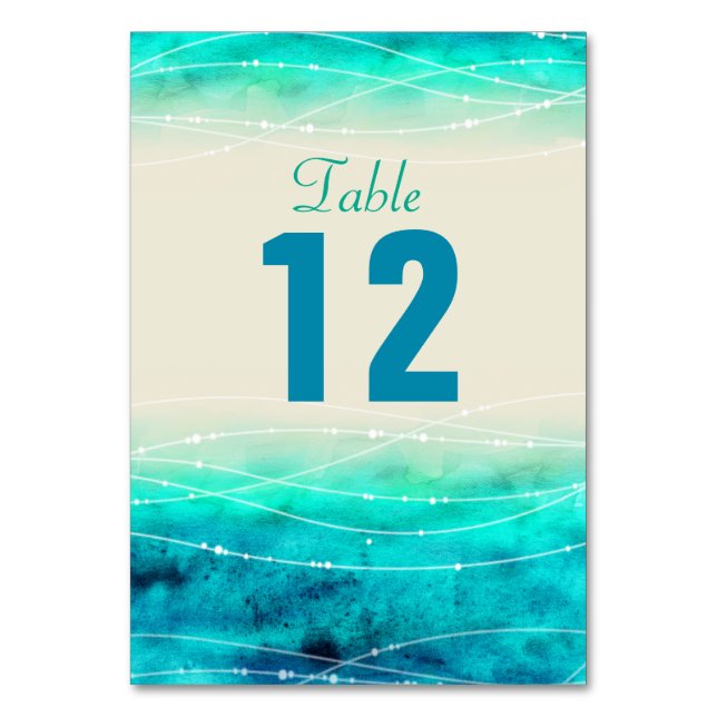 Modern painted sparkle sea Wedding table numbers (Front)