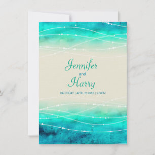 Modern painted sparkle seas and beach wedding invitation
