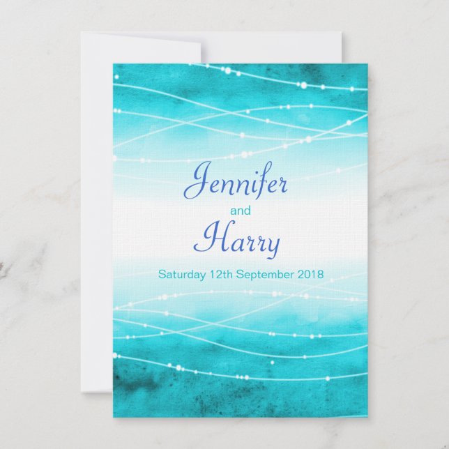 Modern painted sparkle seas blue wedding invite (Front)