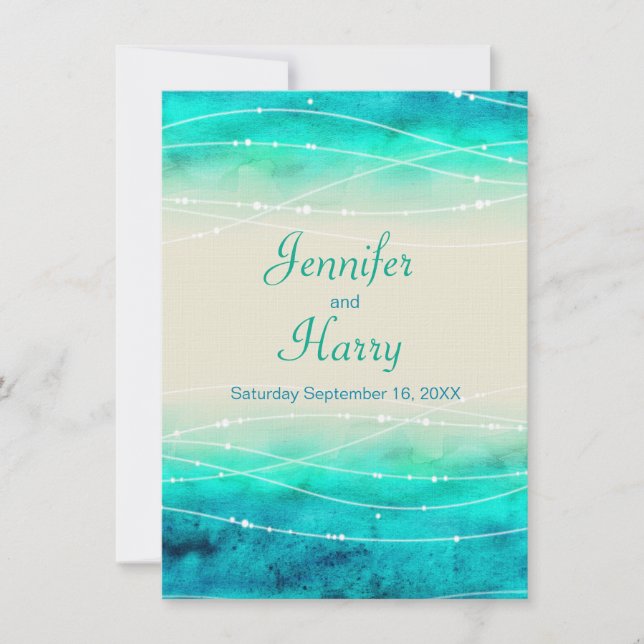Modern painted sparkle seas wedding invite (Front)