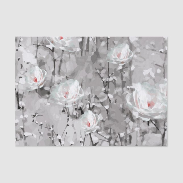 Modern Painted Winter Flowers Pattern Tissue Paper (Front)