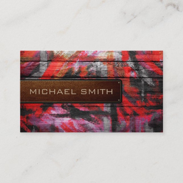 Modern Painted Wooden Elegant Leather Look Business Card (Front)