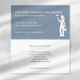 Modern Painter & Decorator Tradeswoman Blue White Business Card