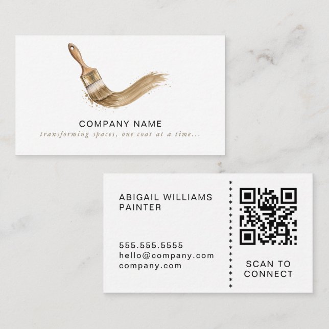 Modern Painter QR Code Paintbrush Business Card (Front/Back)