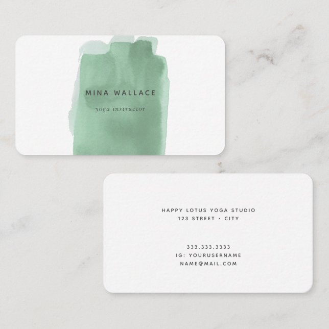 Modern Painting Art Minimal Green Watercolor Yoga Business Card (Front/Back)