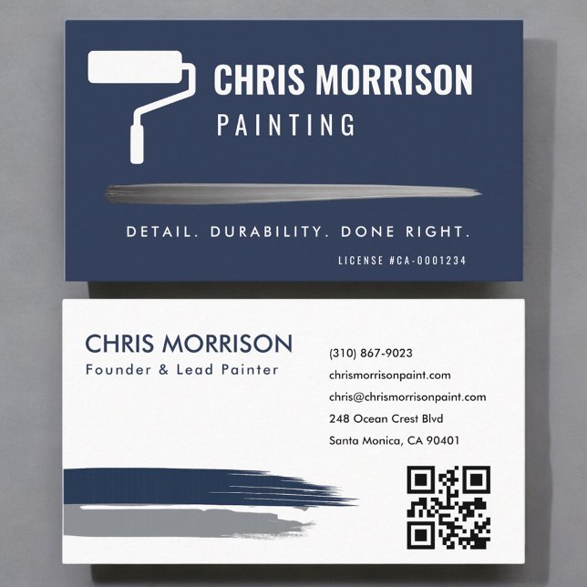 Modern Painting Company QR Code Navy Blue Business Card (Creator Uploaded)