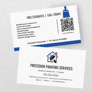Modern Painting Contractor Black Blue QR Code Business Card