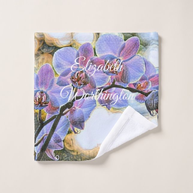 Modern Painting Purple Blue Orchid Flowers  Wash Cloth (Wash Cloth)