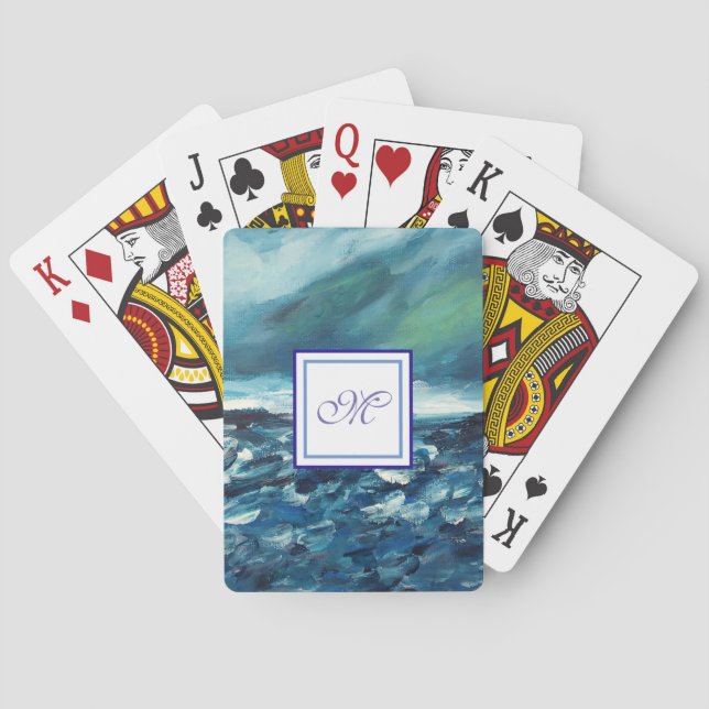 Modern Painting Winter Day   Monogram Playing Cards (Back)