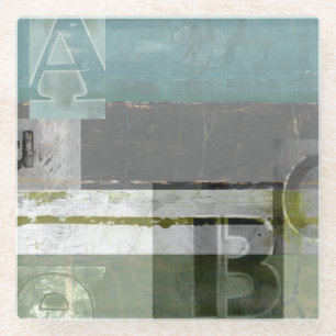 Modern Painting with Assorted Letters Glass Coaster