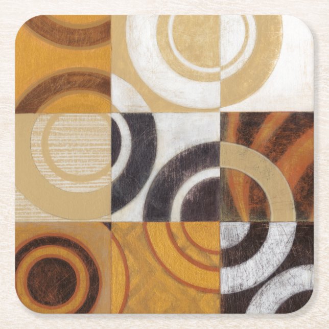 Modern Painting with Circular Patterns Square Paper Coaster (Front)