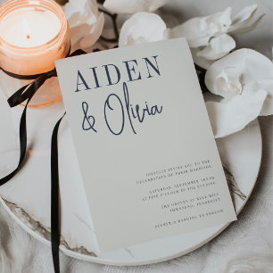 Modern Pair Navy Blue Typography Wedding Invitation