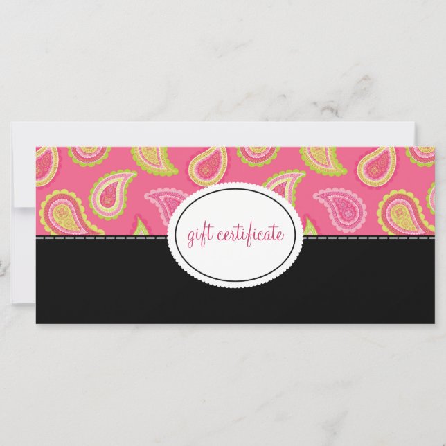 Modern Paisley Boutique Style Gift Certificates (Front)