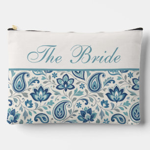 Modern Paisley Floral Blue and Green Bridal Accessory Pouch