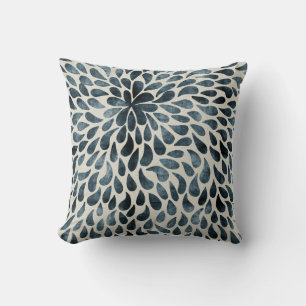 Modern Paisley Flower in Blue and White Cushion