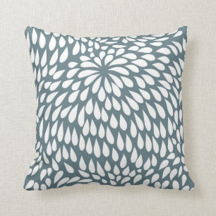 Modern Paisley Flower in Blue Grey and White Cushion