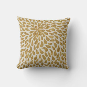 Modern Paisley Flower in Gold and White Cushion