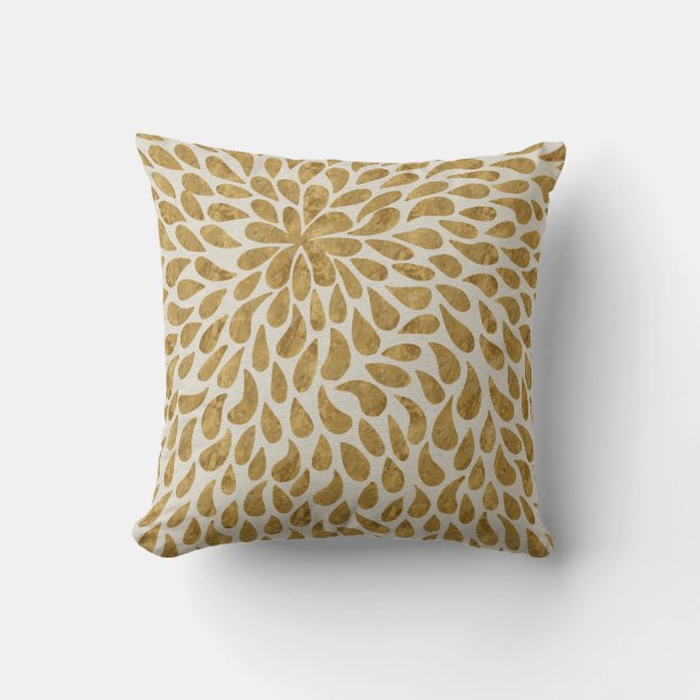 Modern Paisley Flower in Gold and White Cushion (Front)