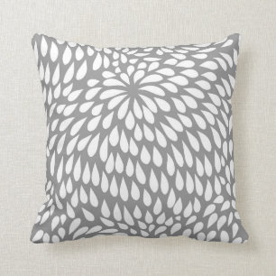 Modern Paisley Flower in Grey and White Cushion