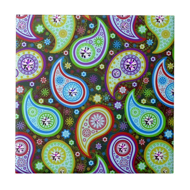 Modern Paisley Pattern 4-Diamond Studs Tile (Front)