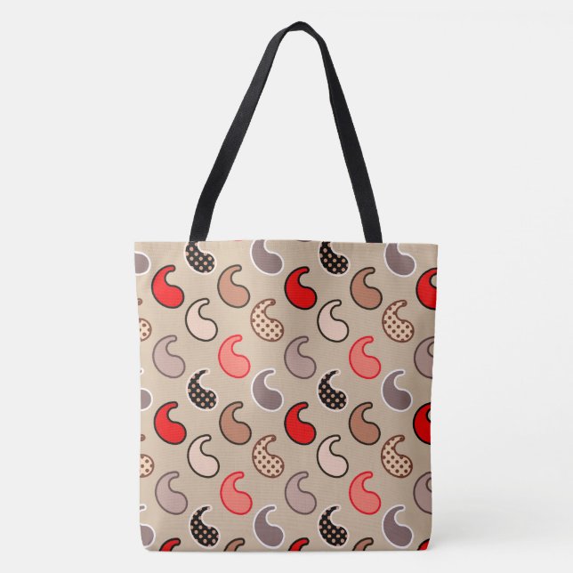 Modern Paisley pattern, Beige, Red, Grey and Coral Tote Bag (Front)