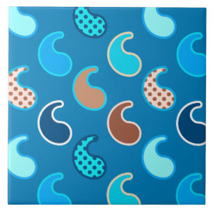 Modern Paisley pattern, Cerulean Blue, Tan & Aqua Tile