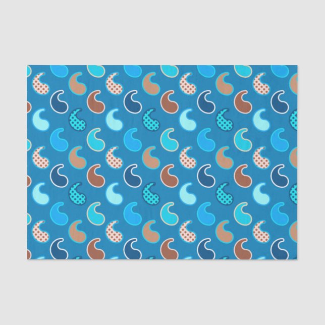 Modern Paisley pattern, Cerulean Blue, Tan & Aqua Tissue Paper (Front)