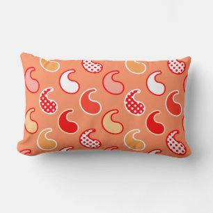 Modern Paisley pattern, Coral Orange and White Lumbar Cushion