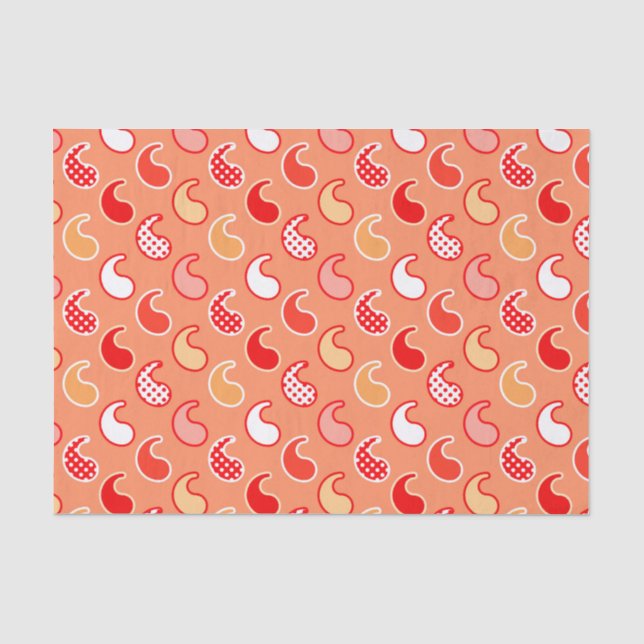 Modern Paisley pattern, Coral Orange and White Tissue Paper (Front)