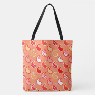 Modern Paisley pattern, Coral Orange and White Tote Bag