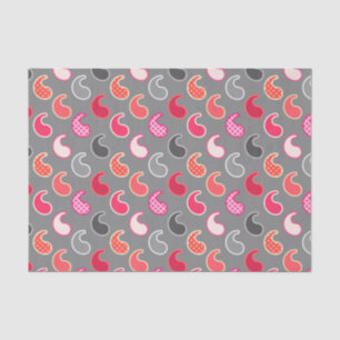 Modern Paisley pattern, Coral, Pink on Grey / Grey Tissue Paper