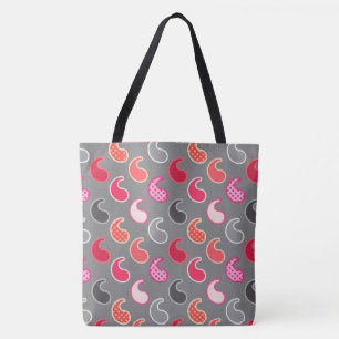 Modern Paisley pattern, Coral, Pink on Grey / Grey Tote Bag