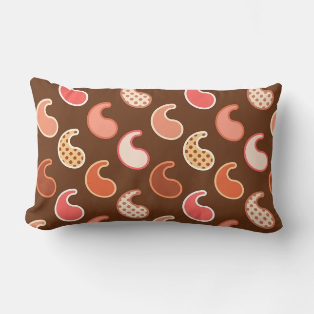 Modern Paisley pattern, Earth Tones, Cocoa Brown Lumbar Cushion (Front)