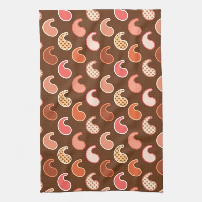 Modern Paisley pattern, Earth Tones, Cocoa Brown Tea Towel (Vertical)