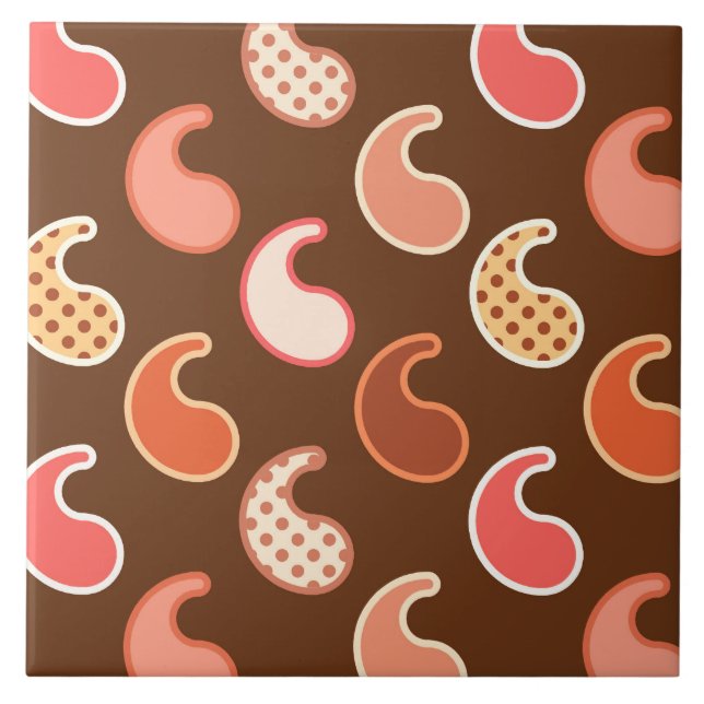Modern Paisley pattern, Earth Tones, Cocoa Brown Tile (Front)