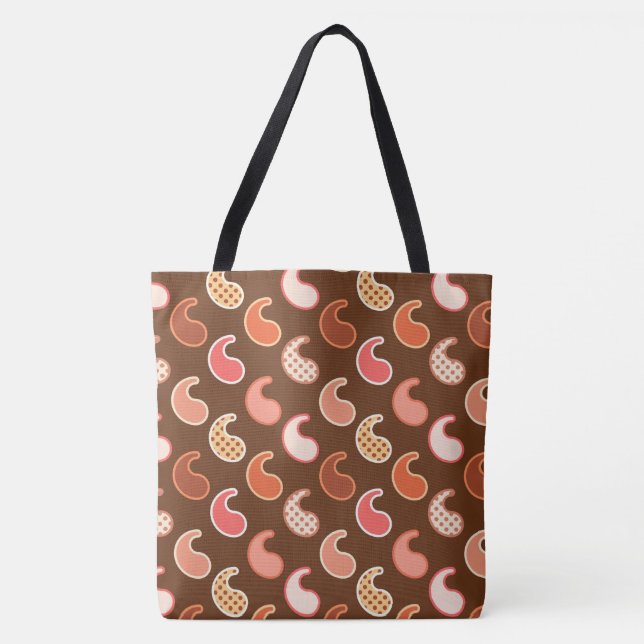 Modern Paisley pattern, Earth Tones, Cocoa Brown Tote Bag (Front)