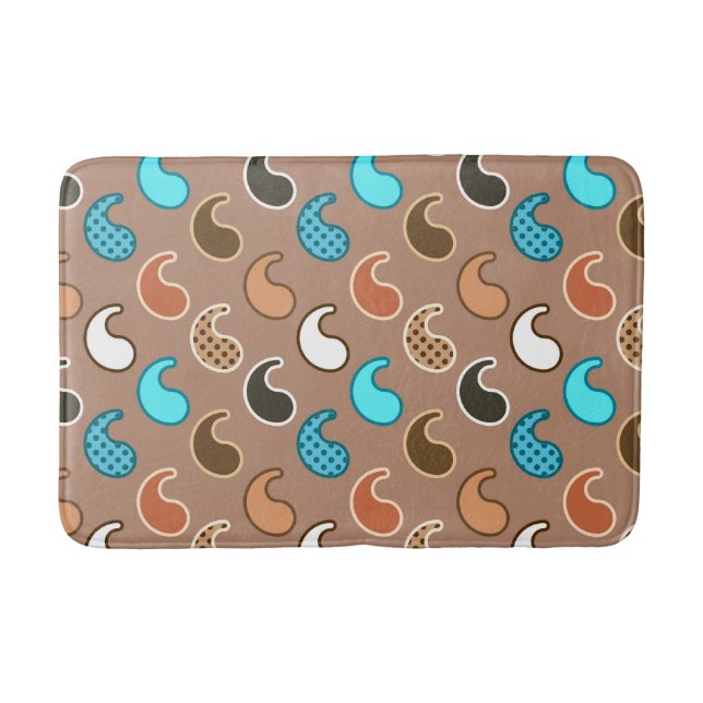 Modern Paisley pattern, Taupe, Turquoise and Rust Bath Mat (Front)