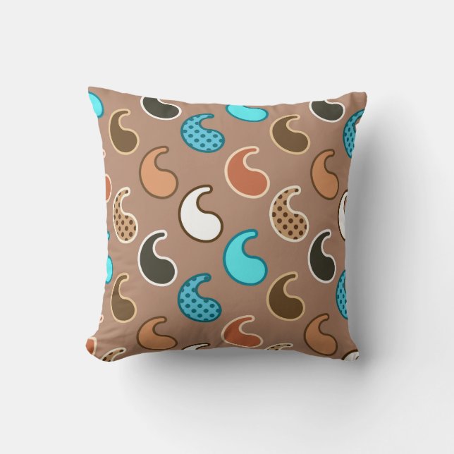 Modern Paisley pattern, Taupe, Turquoise and Rust Cushion (Front)