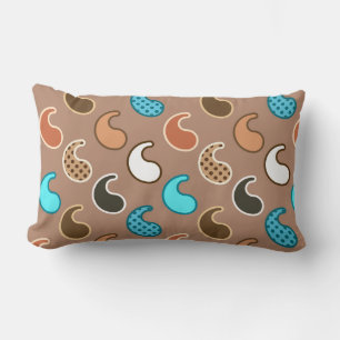 Modern Paisley pattern, Taupe, Turquoise and Rust Lumbar Cushion