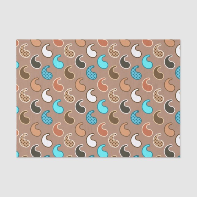 Modern Paisley pattern, Taupe, Turquoise and Rust Tissue Paper (Front)