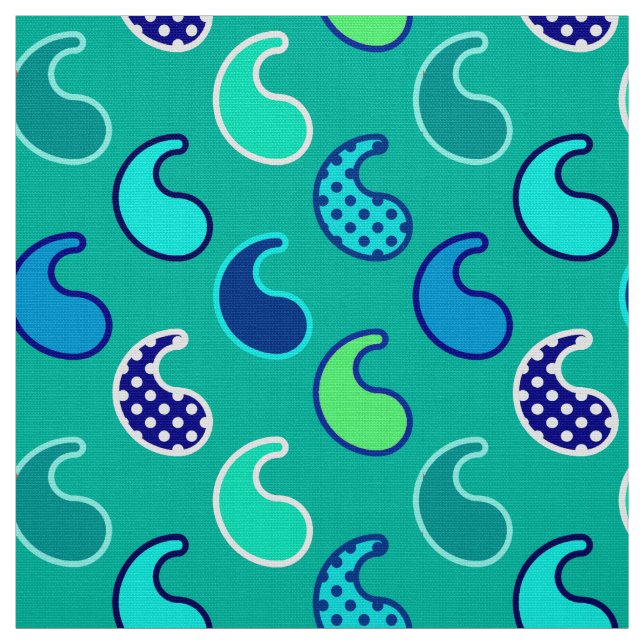 Modern Paisley pattern, Turquoise, Blue and Aqua Fabric (Swatch)